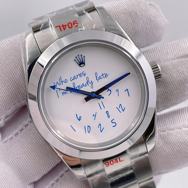 “Who Cares I’m Already Late” Silver Oyster Bracelet Watch (CF) 1:1
