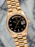 "President" Day-Date 18238 Gold 36mm Black Face Diamond Dial-Fluted Bezel (VSF)