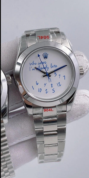 “Who Cares I’m Already Late” Silver Oyster Bracelet Watch (CF) 1:1