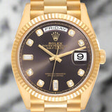 "President" Day-Date 18238 Gold 36mm Black Face Diamond Dial-Fluted Bezel (VSF)