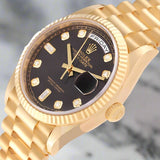 "President" Day-Date 18238 Gold 36mm Black Face Diamond Dial-Fluted Bezel (VSF)
