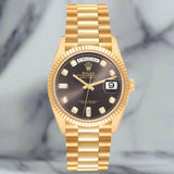 "President" Day-Date 18238 Gold 36mm Black Face Diamond Dial-Fluted Bezel (VSF)