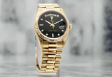 "President" Day-Date 18238 Gold 36mm Black Face Diamond Dial-Fluted Bezel (VSF)